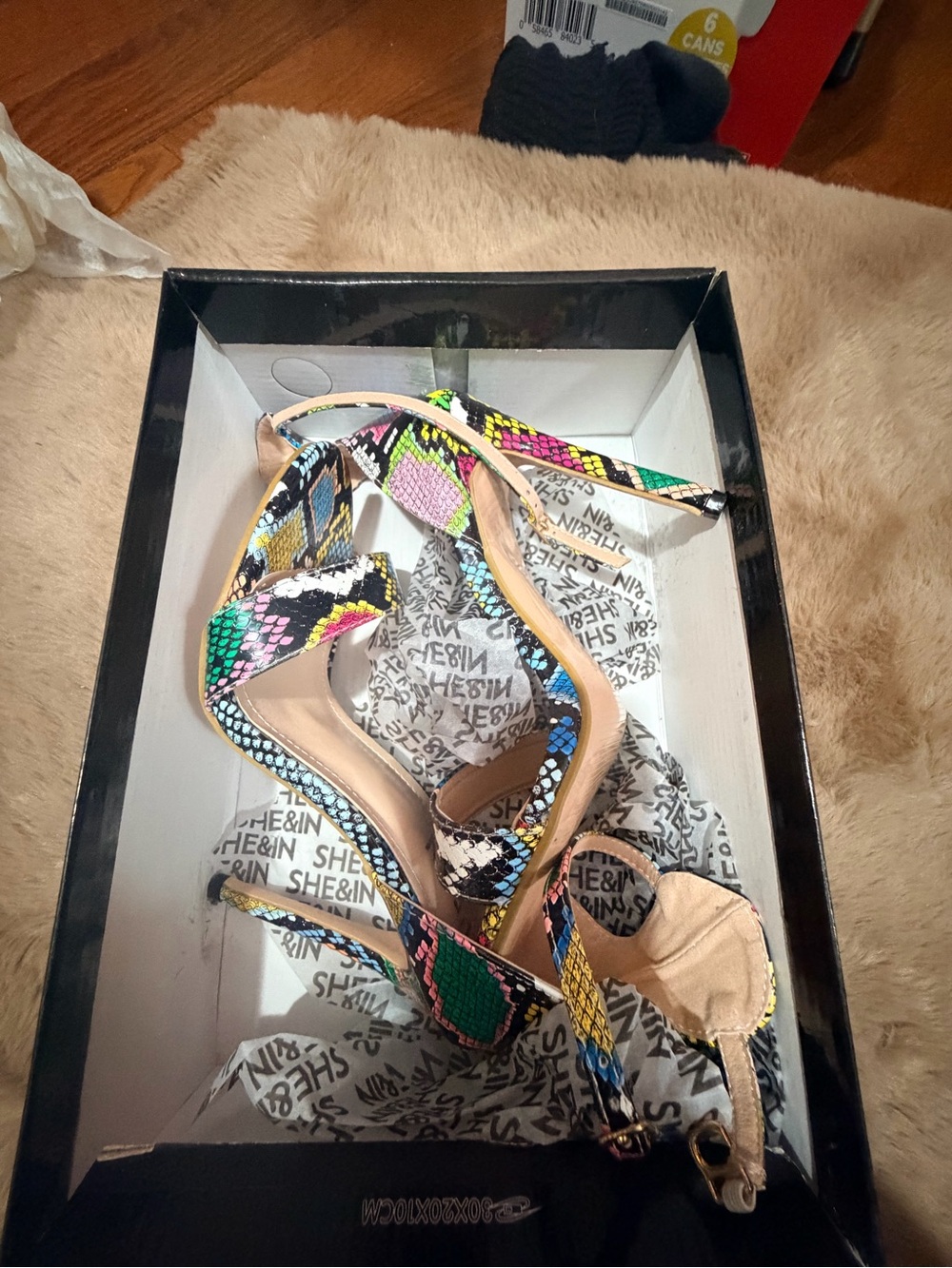 SHEIN Multicolor Snake-Print Strappy Heels